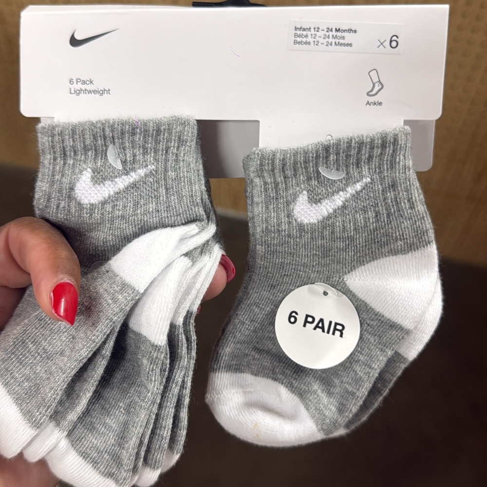 Nike Infant Gray and White Ankle Socks - 6 Pair